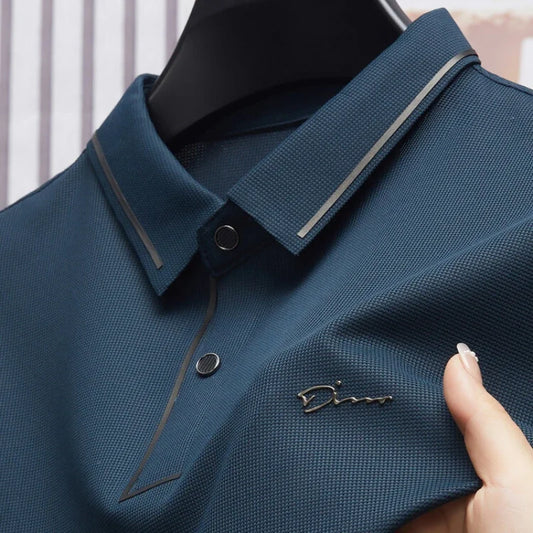 Men's Premium Luxury Polo Shirt Seamless Cool Fabric Business Casual Golf Slim Fit Blouse Collar T-shirt