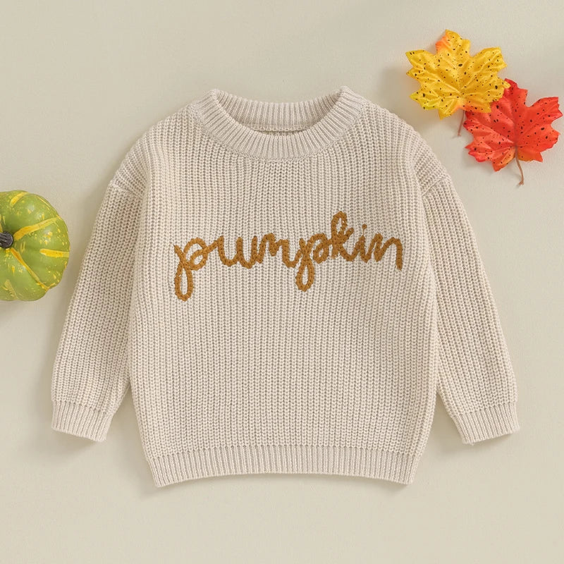 Citgeett Autumn Toddler Girls Winter Knit Sweater Long Sleeve Crewneck Letter Embroidery Pullover Knitwear Fall Clothes