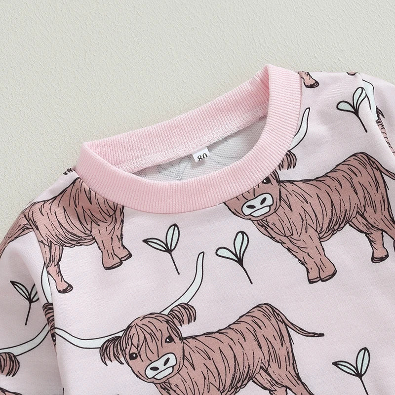 Citgeett Autumn Toddler Baby Girls Cow Print Long Sleeve Sweatshirt and Casual Pants Set Outfit