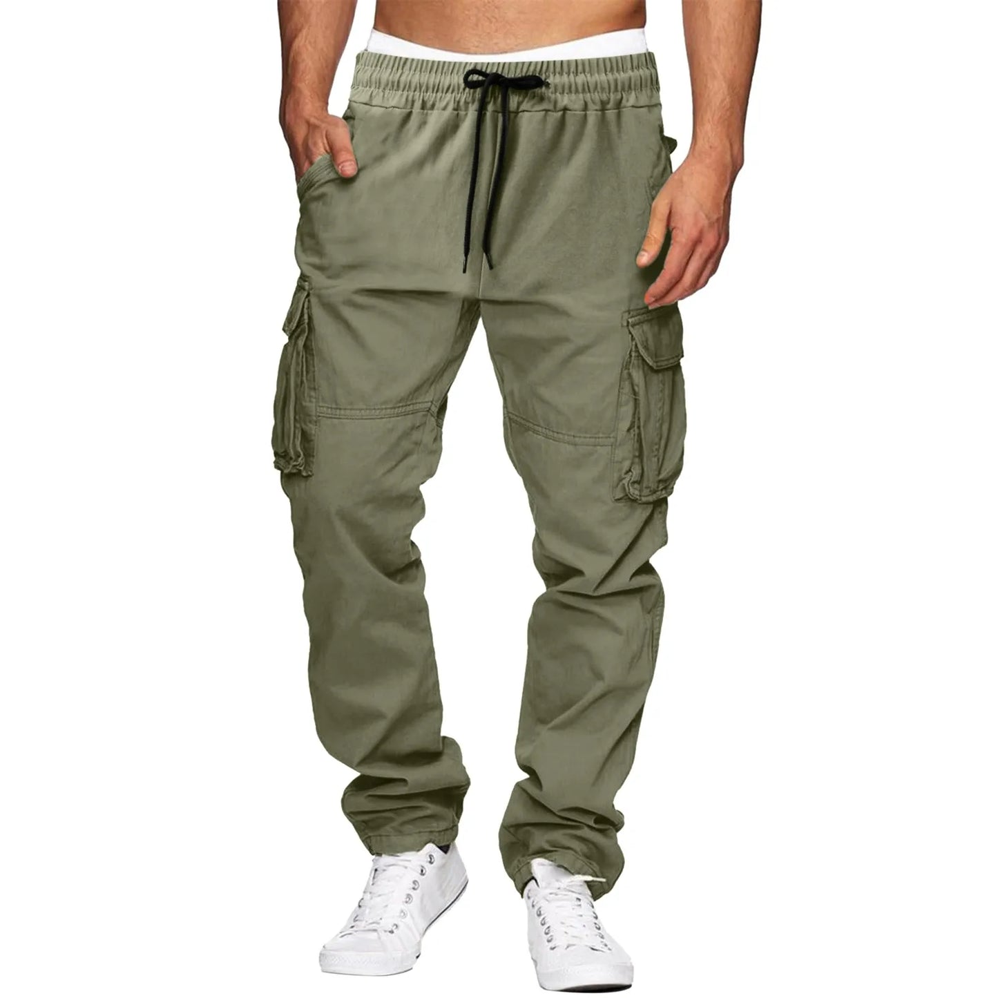Men's Sport Casual Long Pants Fashion Multi Pockets Drawstring Baggy Harem Trousers Streetwear High Waist Sweatpants Plus Size