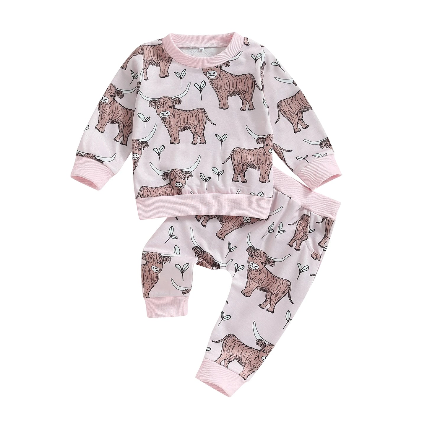 Citgeett Autumn Toddler Baby Girls Cow Print Long Sleeve Sweatshirt and Casual Pants Set Outfit
