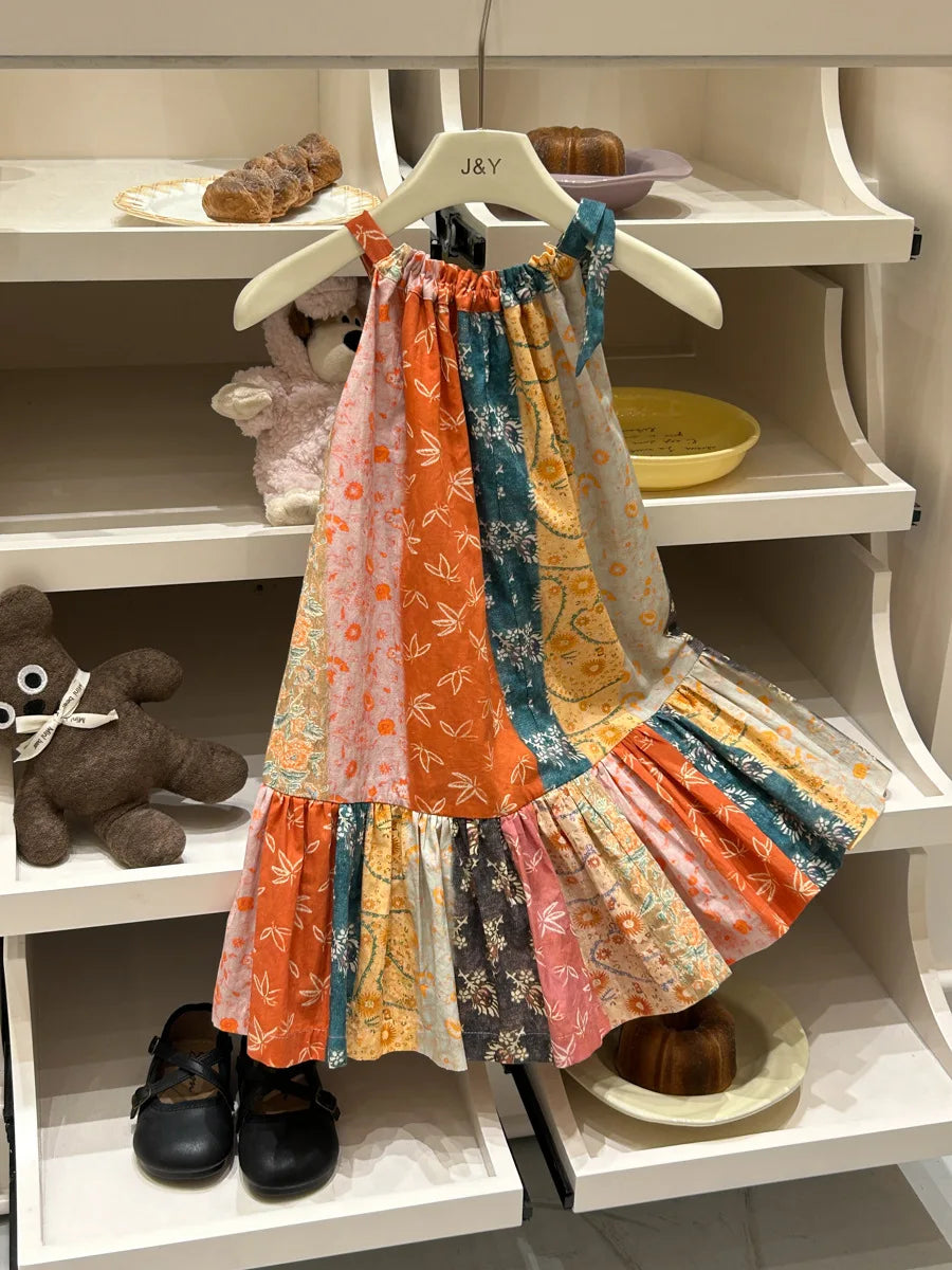 Girls Casual Dresses Floral Print Halter Sleeveless Top Dress