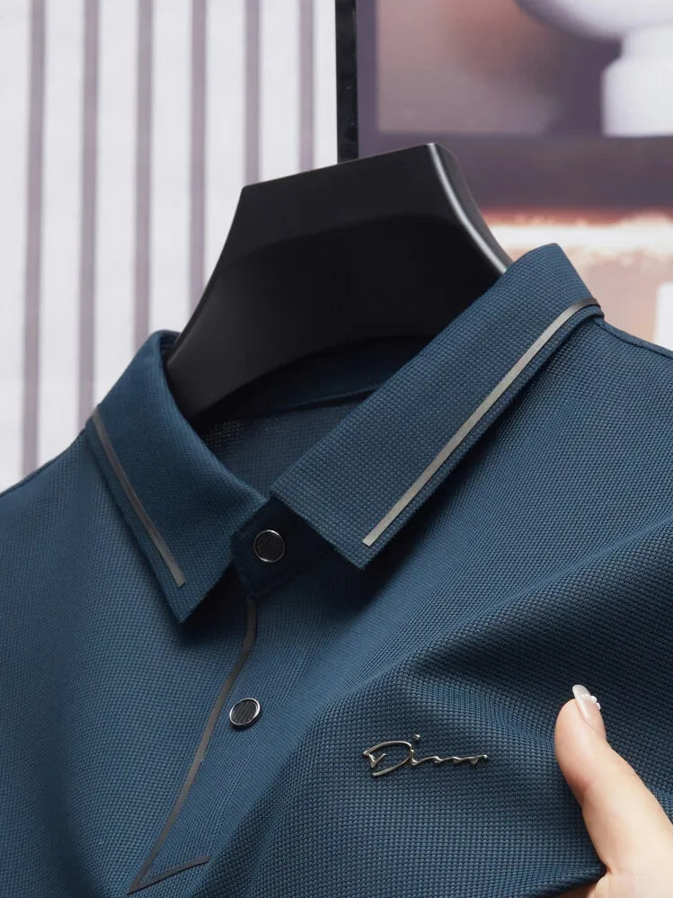 Men's Premium Luxury Polo Shirt Seamless Cool Fabric Business Casual Golf Slim Fit Blouse Collar T-shirt