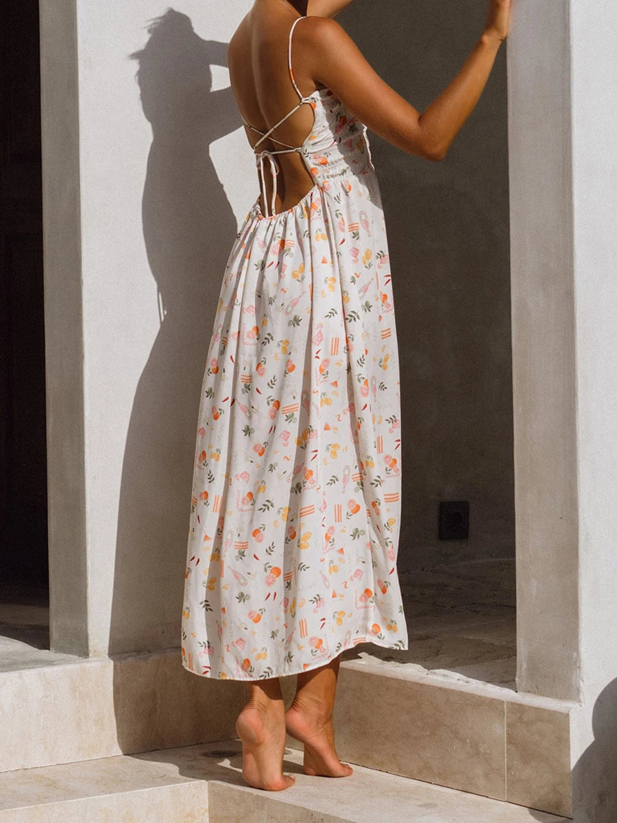 Elegant Maxi Dress with Boho Floral Print Adjustable Spaghetti Straps and Flowy Silhouette for Summer Beach Wedding