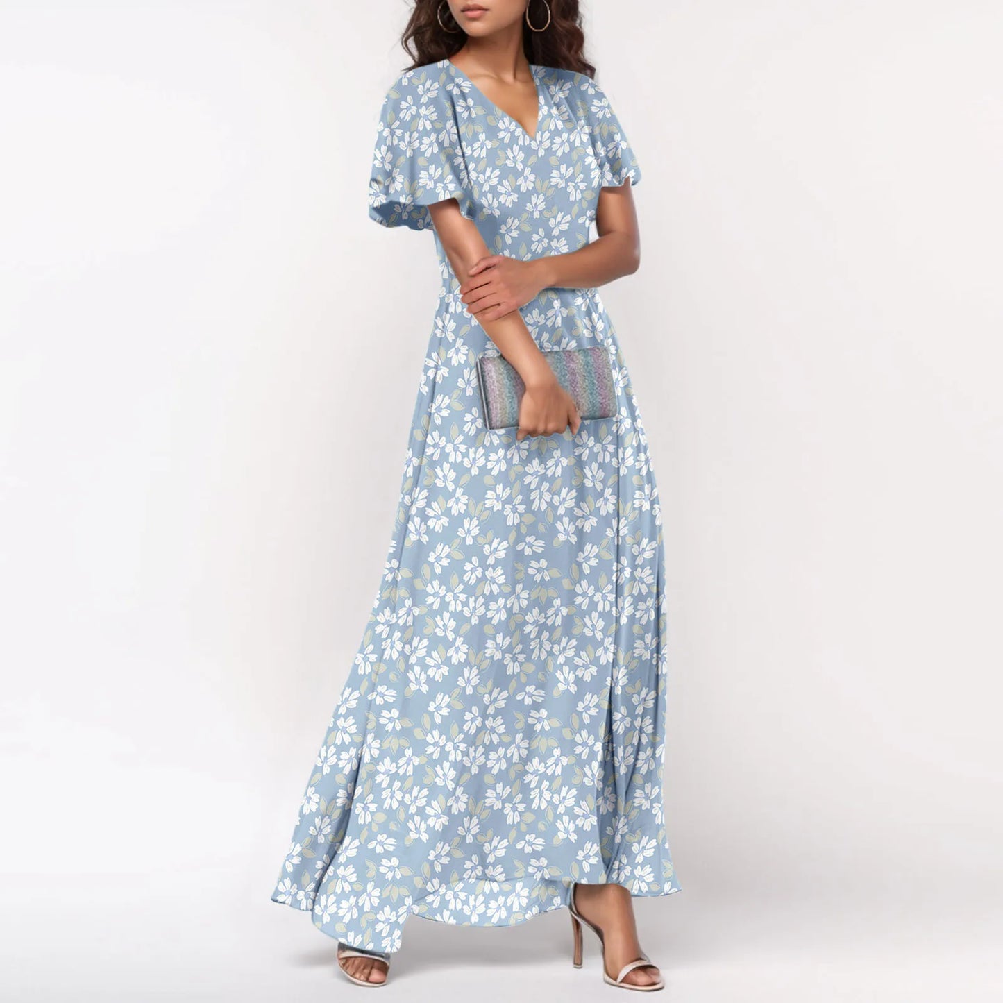 2025 Summer Dresses For Women Casual Short Sleeve Maxi Dresses Cute Floral Maxi Dress Evening Party Wedding Guest Dresses
