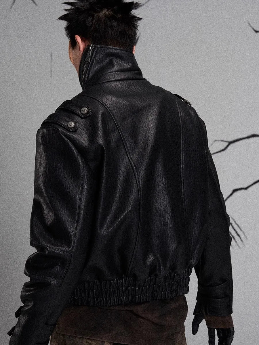 Mauroicardi Spring Autumn Black PU Leather Jacket for Men Zipper Closure Luxury Designer Vintage Streetwear 2025