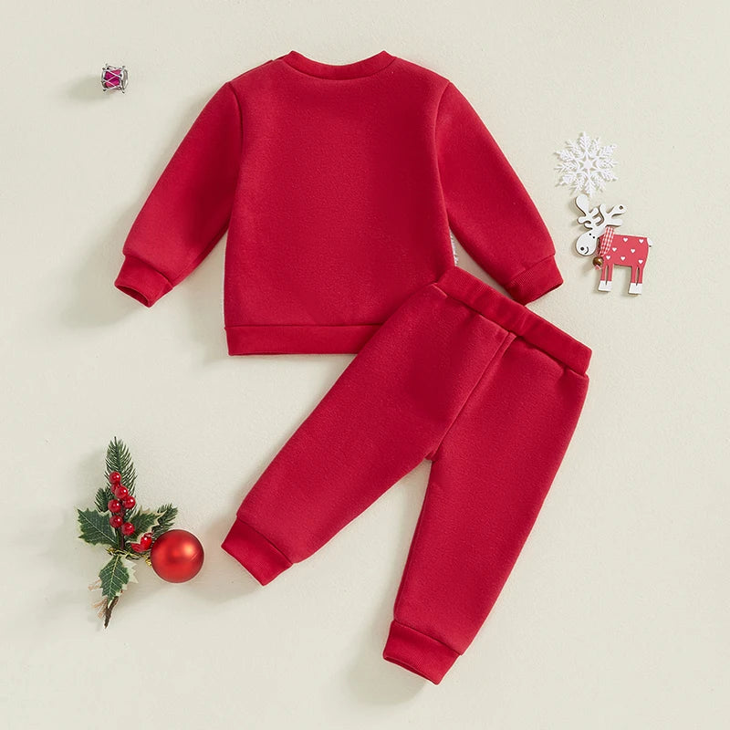 Kids Christmas Pajamas Set Elk Embroidery Long Sleeve Top Pants