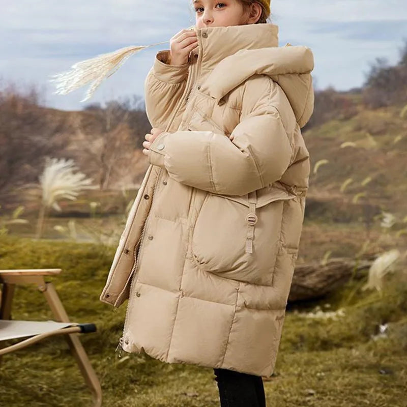 Winter Girl's Thickness White Duck Down Jacket Girls Long Warm Puffer Coat