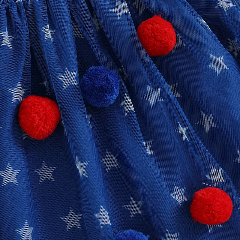 Pudcoco Little Girl 4th Of July Dress Star Print Plush Ball Sleeveless Smocked A-Line Dress For Spring Summer 6M-4T