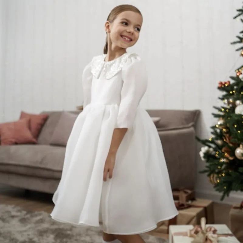 Fashion Girl Princess Vintage Dress Tulle Puff Sleeve Pink