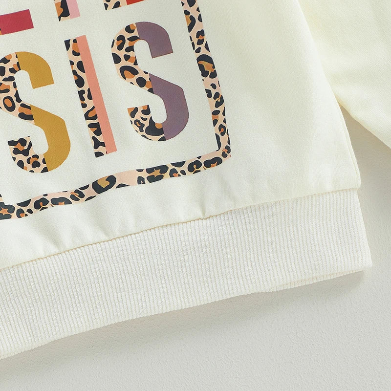 Lioraitiin 0-3 Years Autumn Kids Toddler Girls Long Sleeve Leopard Letter Print Loose Sweatshirts Tops