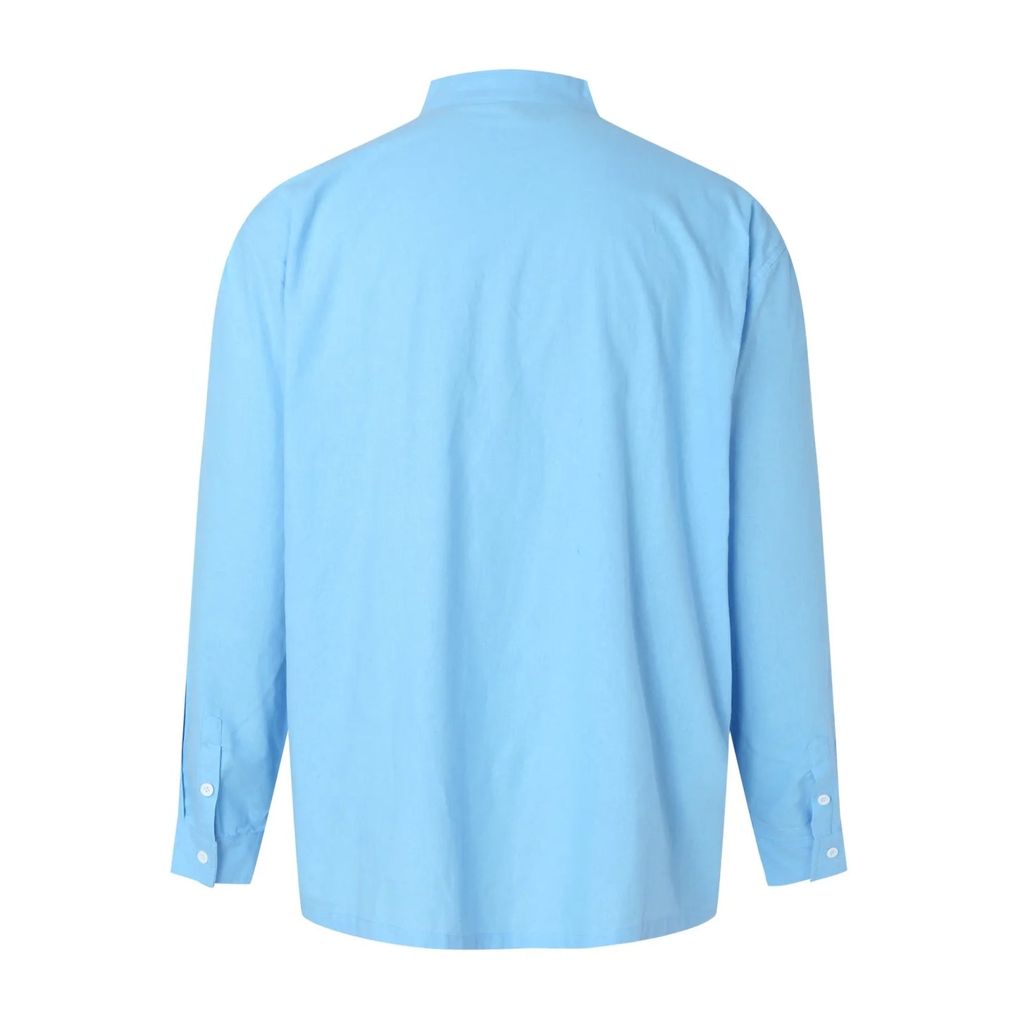 Men's Double Breasted Stand Up Solid Color Long Sleeve Shirt with Pocket Regular Fit Button Down Work Shirt