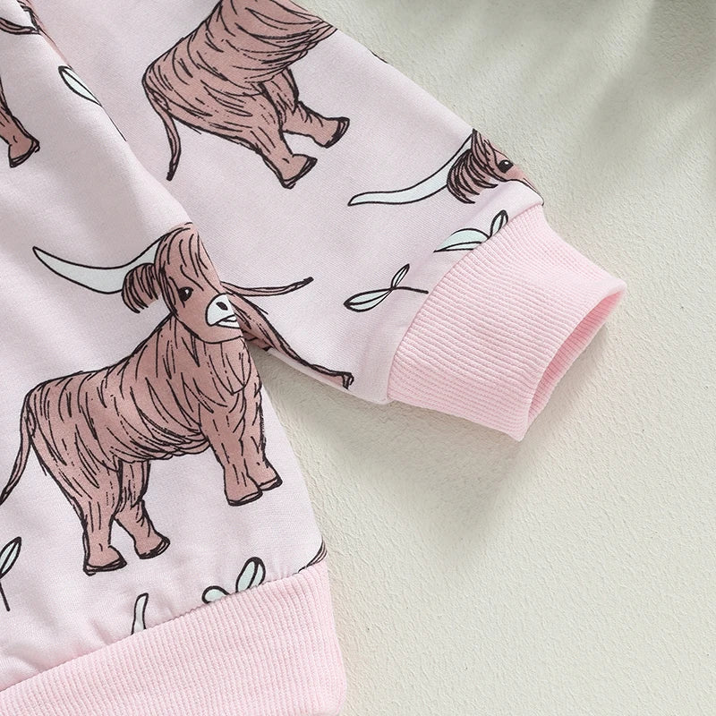Citgeett Autumn Toddler Baby Girls Cow Print Long Sleeve Sweatshirt and Casual Pants Set Outfit