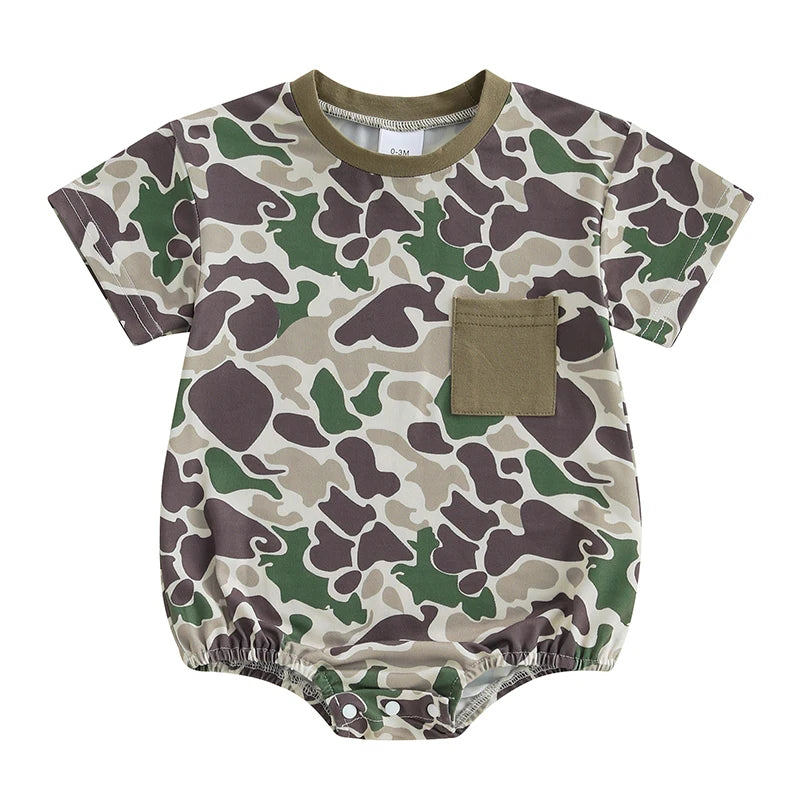 Toddler Boy Lightweight Cotton Short Sleeve Round Neck Camo Romper