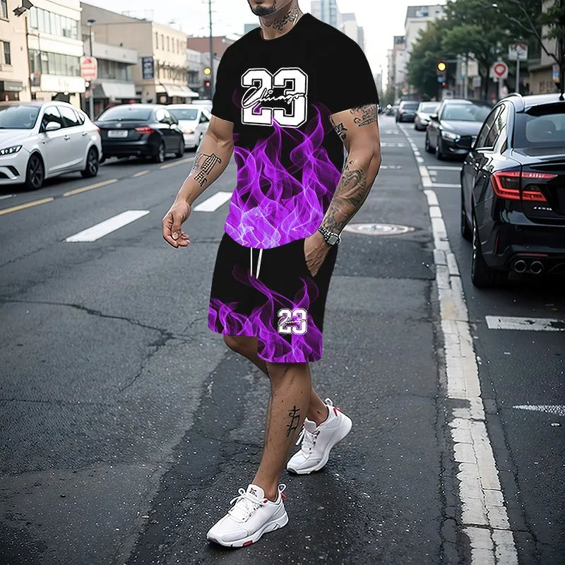 Men's Summer Fashion 3D Printed T-Shirt and Shorts Set Casual Two-Piece Outfit