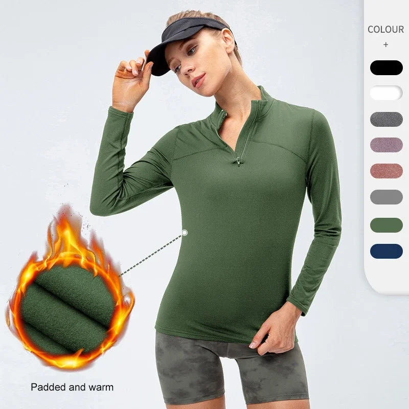 Winter Warm Plus Velvet Long Sleeve T Shirts for Women Outdoor Running Basketball Sports Tops Home Fitness Yoga Thermal