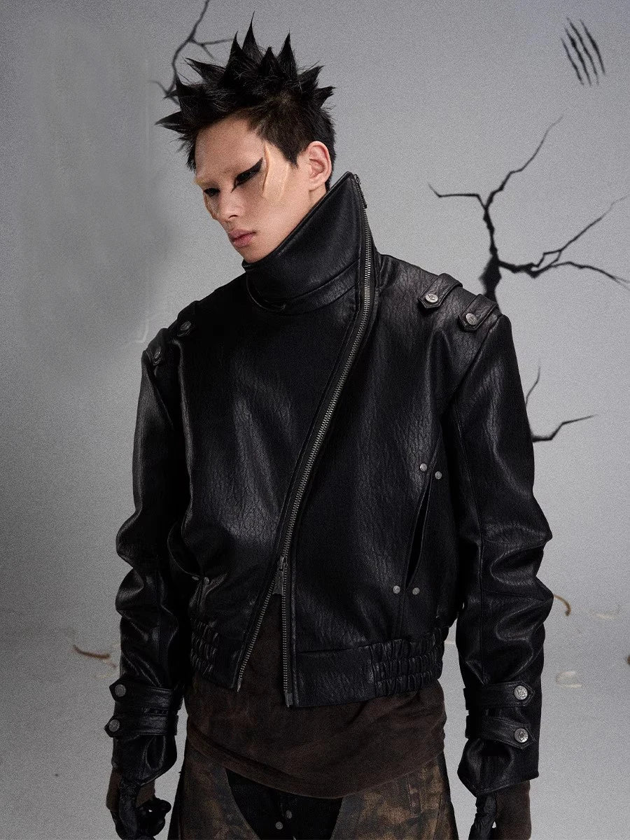 Mauroicardi Spring Autumn Black PU Leather Jacket for Men Zipper Closure Luxury Designer Vintage Streetwear 2025