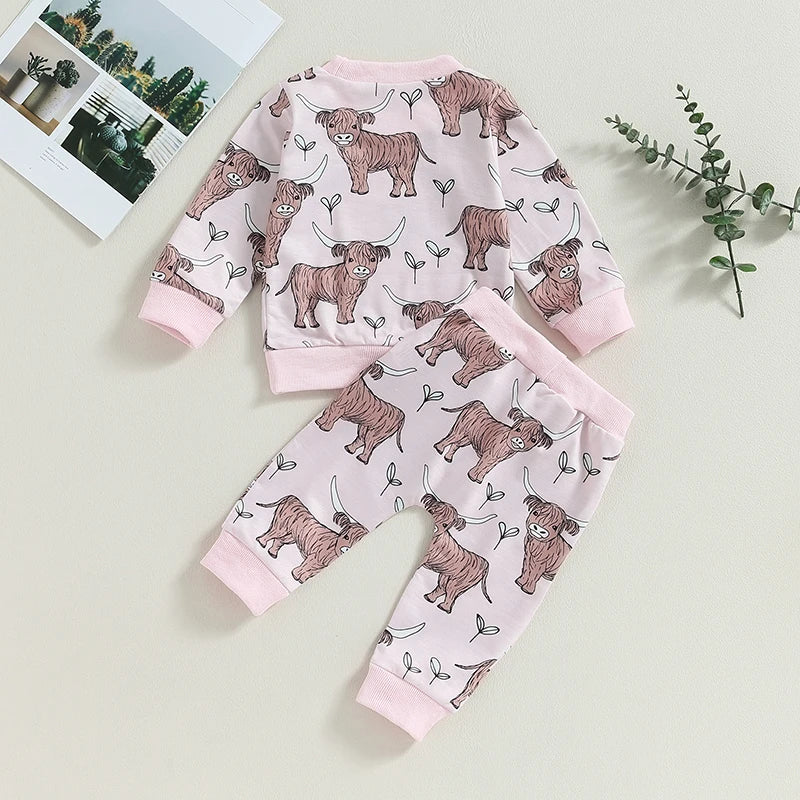 Citgeett Autumn Toddler Baby Girls Cow Print Long Sleeve Sweatshirt and Casual Pants Set Outfit