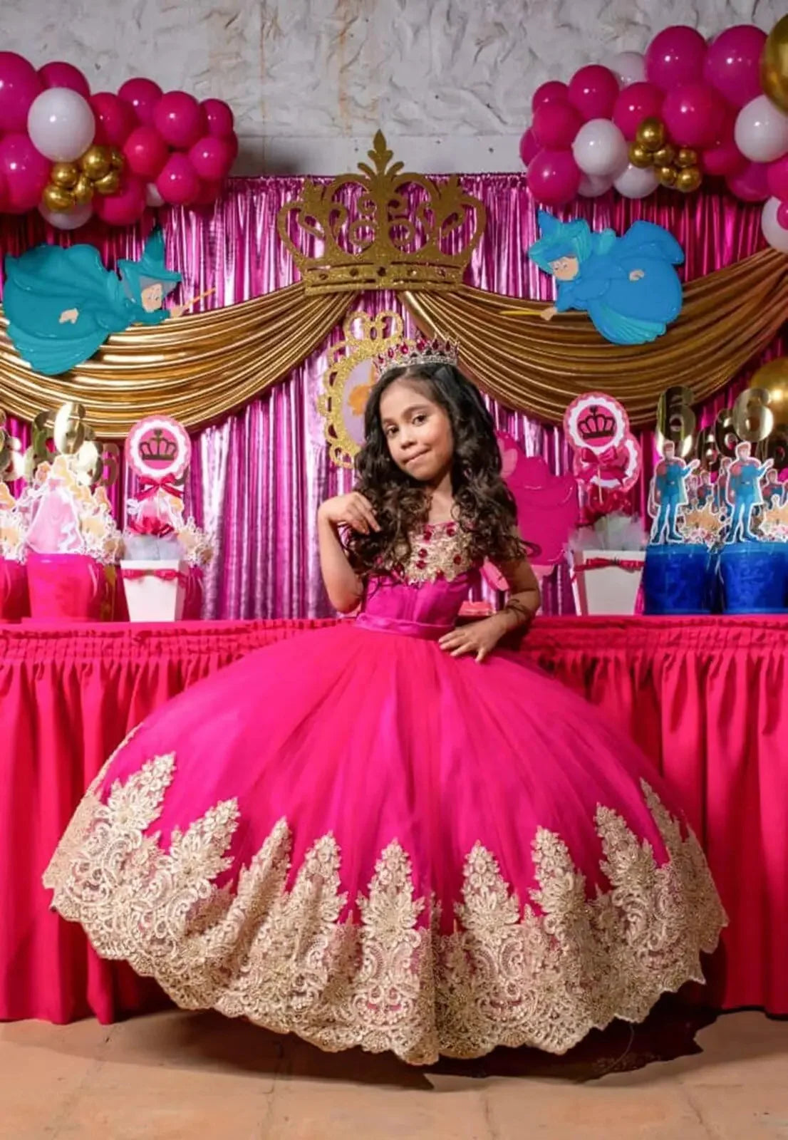 Customized Red Flower Girl Dress with Gold Appliques and Crystal for Weddings and Formal Events
