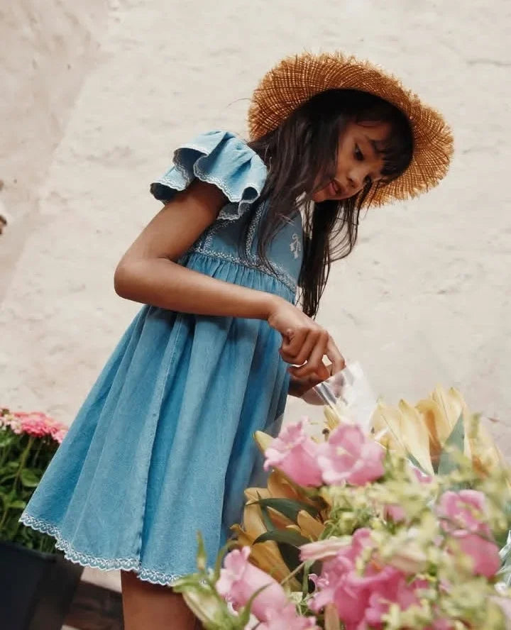 Children's Dress 2025 Summer EM Girls Pastoral Style Dress