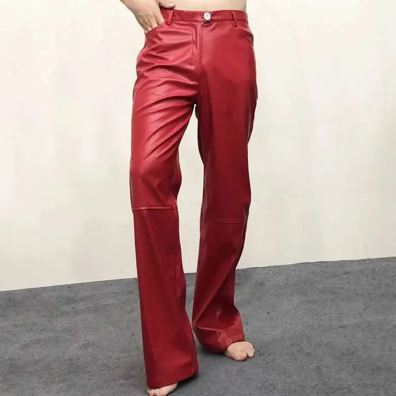 Classic Men's Straight Tube Loose Fitting Casual Leather Pants High Quality Nightclub Costumes PU Pants Slim Fit