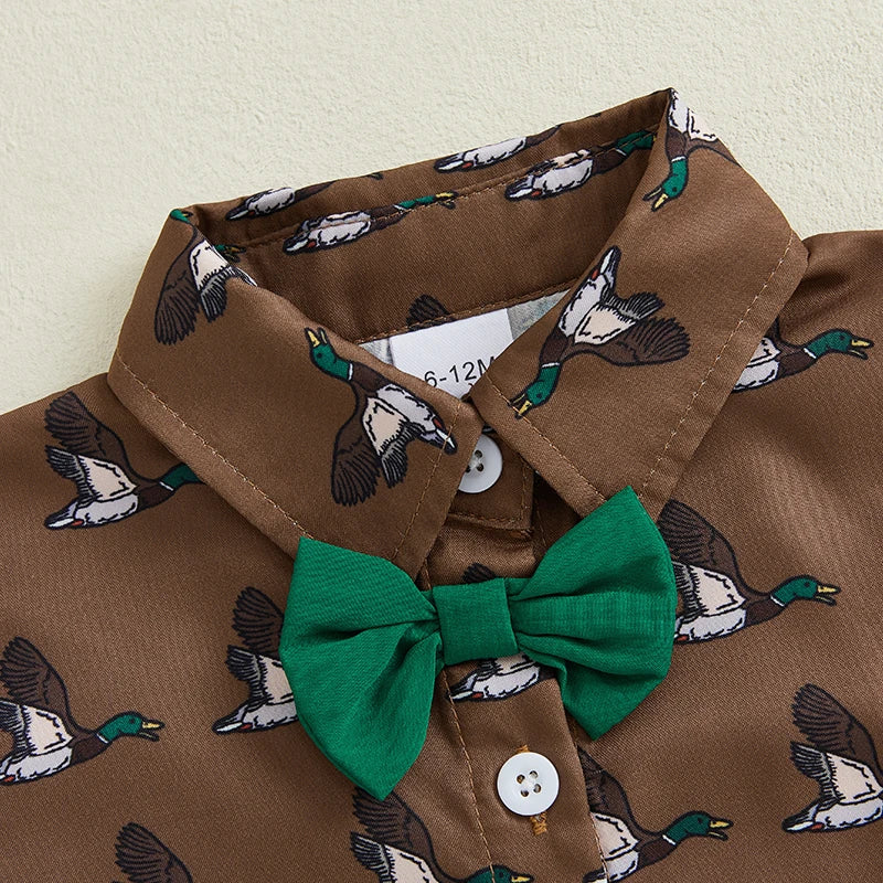 Adorable Infant Boy's Summer Ensemble Featuring Cute Duck Print Shirt and Matching Shorts