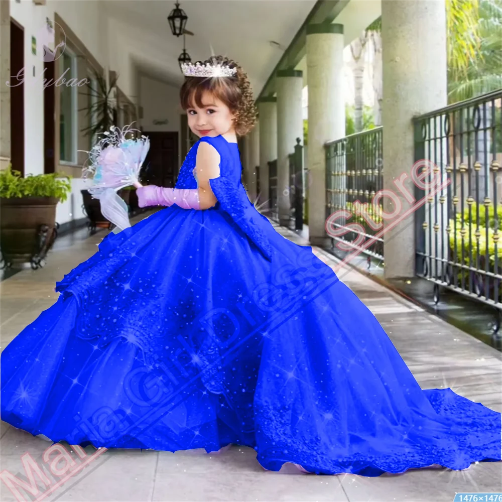 New Flower Girl Dress Lavender Appliqué Fluffy Bow Kids Birthday Pageant Party Dress