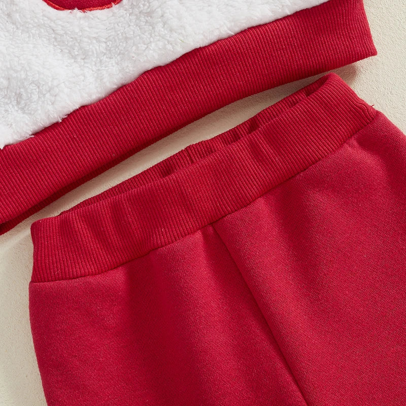 Kids Christmas Pajamas Set Elk Embroidery Long Sleeve Top Pants