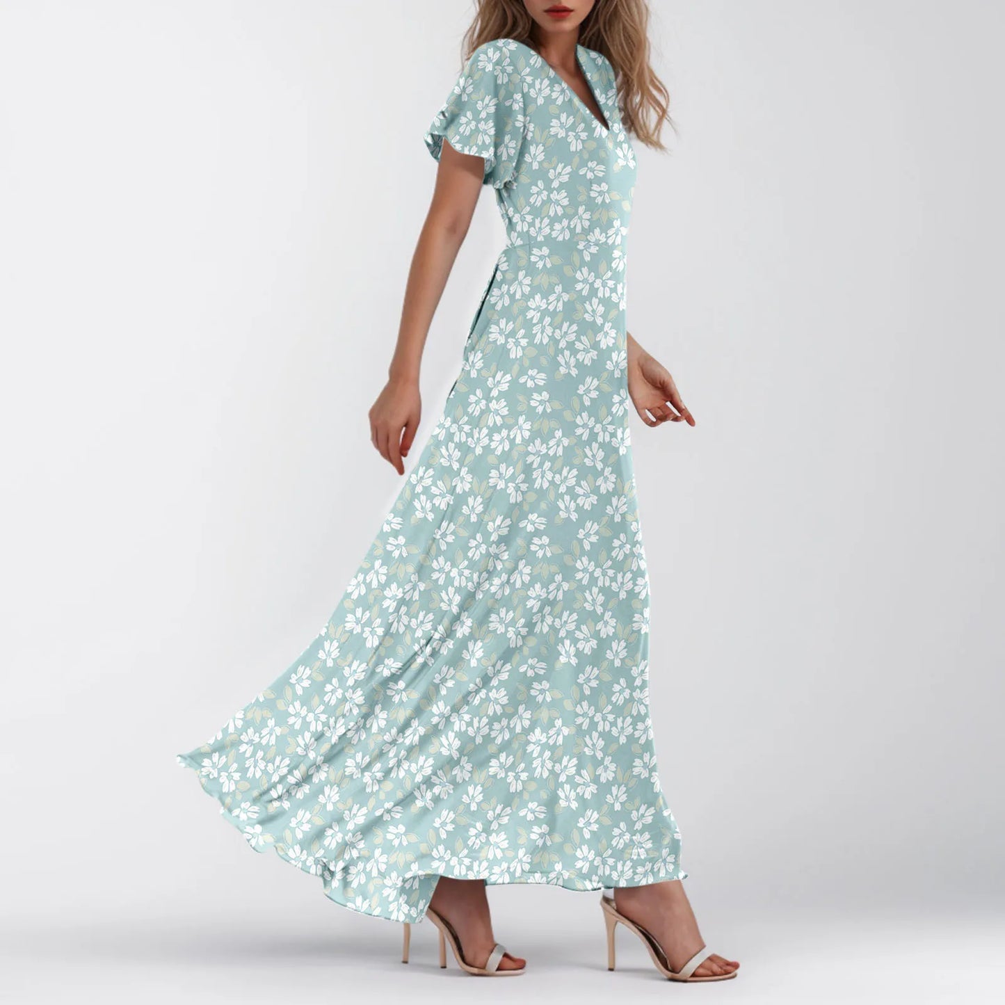 2025 Summer Dresses For Women Casual Short Sleeve Maxi Dresses Cute Floral Maxi Dress Evening Party Wedding Guest Dresses