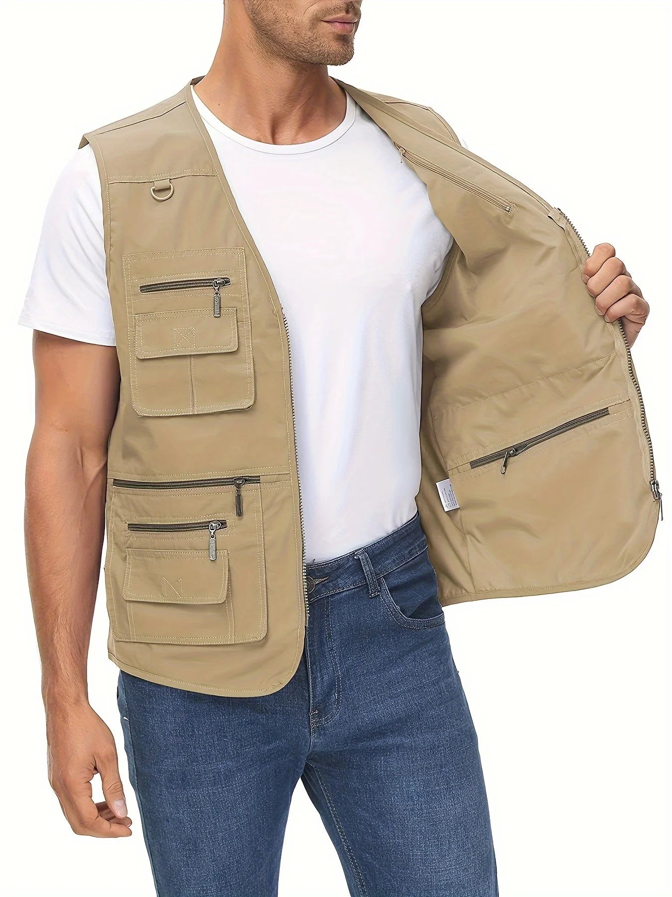 Men's Plus Size Fishing Vest Utility Travel Multi Pockets Outdoor Work Sports Summer Vest