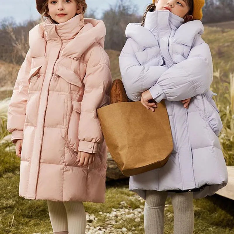 Winter Girl's Thickness White Duck Down Jacket Girls Long Warm Puffer Coat