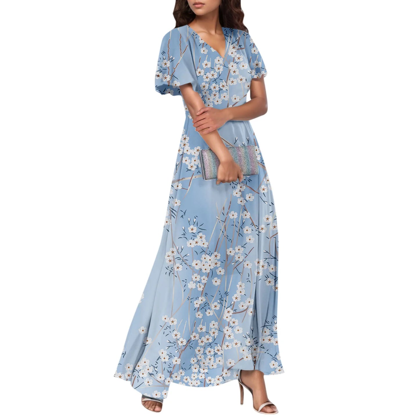 2025 Summer Dresses For Women Casual Short Sleeve Maxi Dresses Cute Floral Maxi Dress Evening Party Wedding Guest Dresses