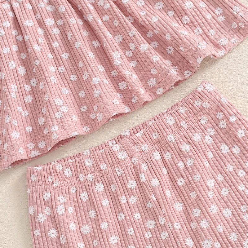 Lioraitiin Toddler Girl Fall Outfits 2Pcs Set Floral Print Long Sleeve Top and Elastic Waist Long Pants 1-5Y