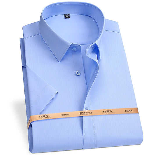 High Quality Bamboo Fiber Men's Short Sleeved Shirt Summer Cool Breathable Fit No Ironing Business Social Top S-6XL 7XL 8XL