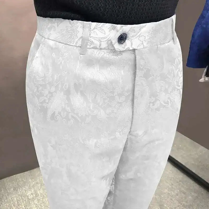 British Style Jacquard Suit Pants for Men 2023 Formal Trousers Wedding Casual Pants