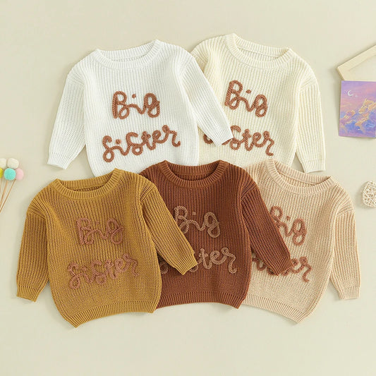 Lioraitiin Kids Girls Sweater with Letter Embroidery Crew Neck Long Sleeve Pullover for Fall Ages 18 Months to 5 Years