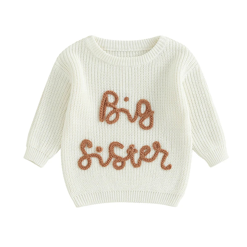Lioraitiin Kids Girls Sweater with Letter Embroidery Crew Neck Long Sleeve Pullover for Fall Ages 18 Months to 5 Years