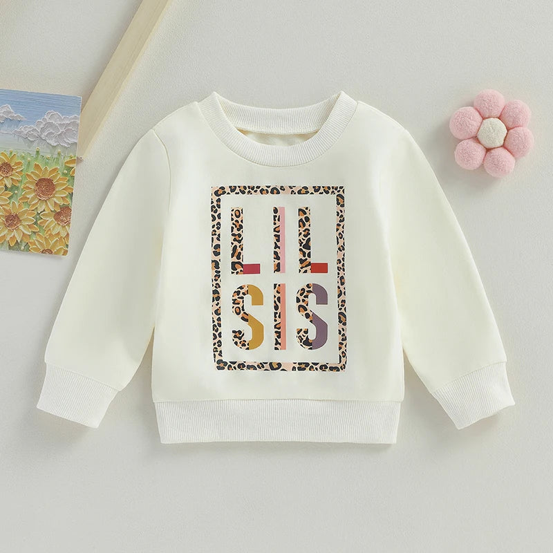 Lioraitiin 0-3 Years Autumn Kids Toddler Girls Long Sleeve Leopard Letter Print Loose Sweatshirts Tops