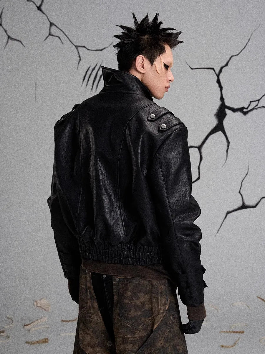 Mauroicardi Spring Autumn Black PU Leather Jacket for Men Zipper Closure Luxury Designer Vintage Streetwear 2025