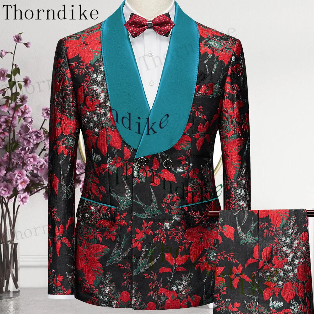 Thorndike 2023 New Design Burgundy Suits for Men 2 Piece Blazer Set Casual Double Breasted Travel Wear Jacket and Pant