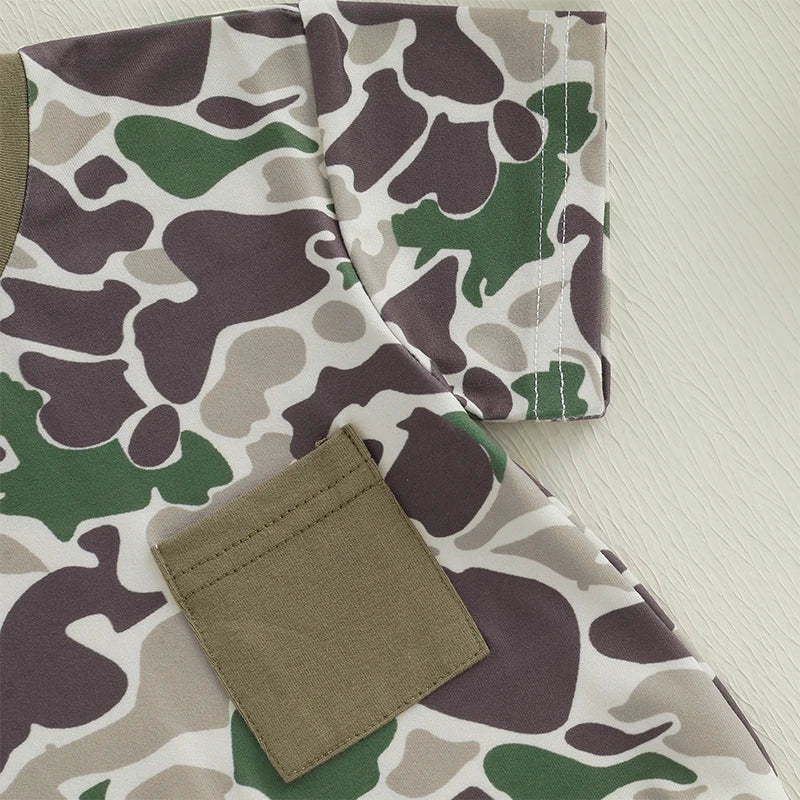 Toddler Boy Lightweight Cotton Short Sleeve Round Neck Camo Romper