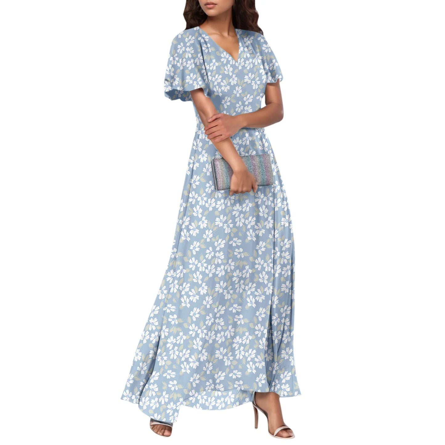 2025 Summer Dresses For Women Casual Short Sleeve Maxi Dresses Cute Floral Maxi Dress Evening Party Wedding Guest Dresses