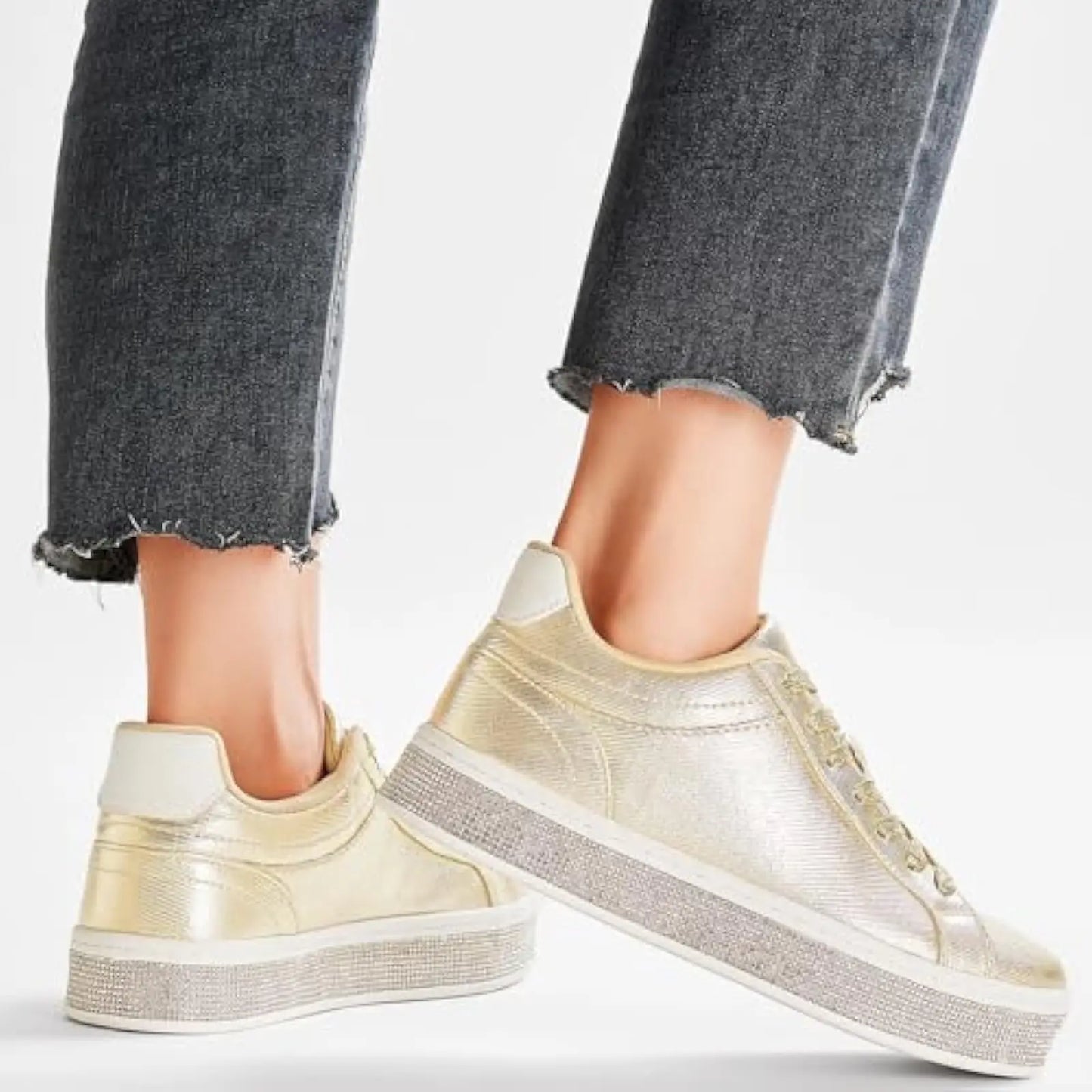 Comfortable Women's Sparkly Glitter Rhinestone Platform Tennis Shoes