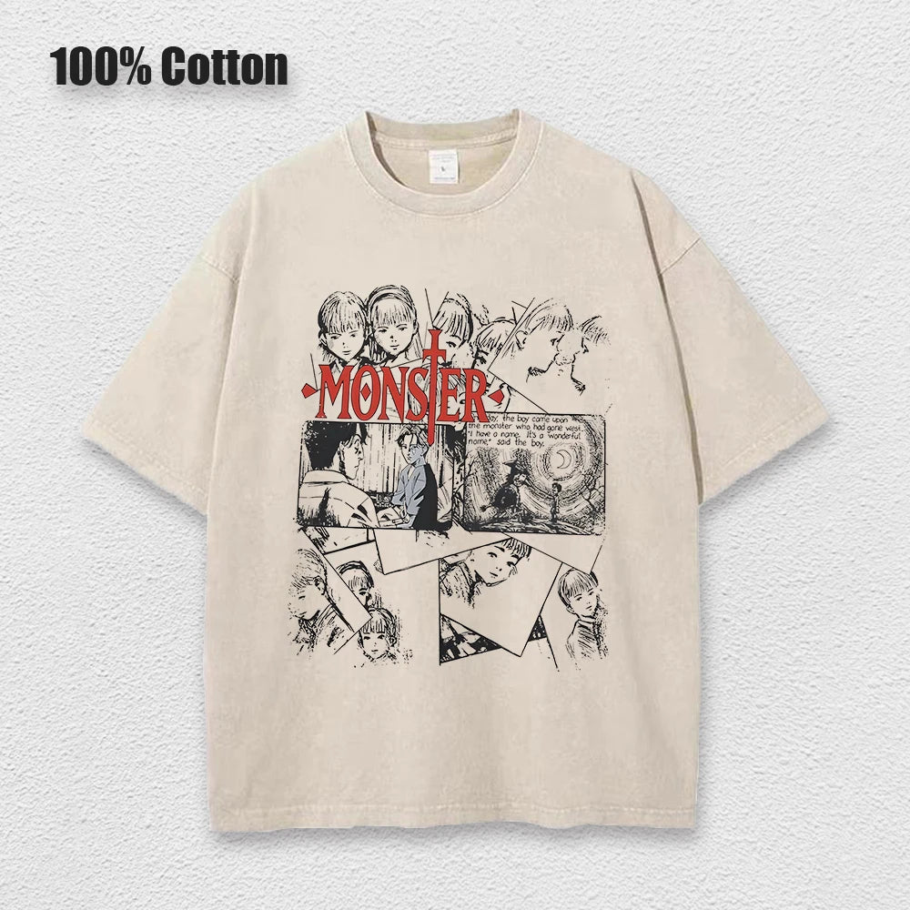 Anime Monster T Shirts Washed Cotton Harajuku Unisex Tees High Quality Retro Tops