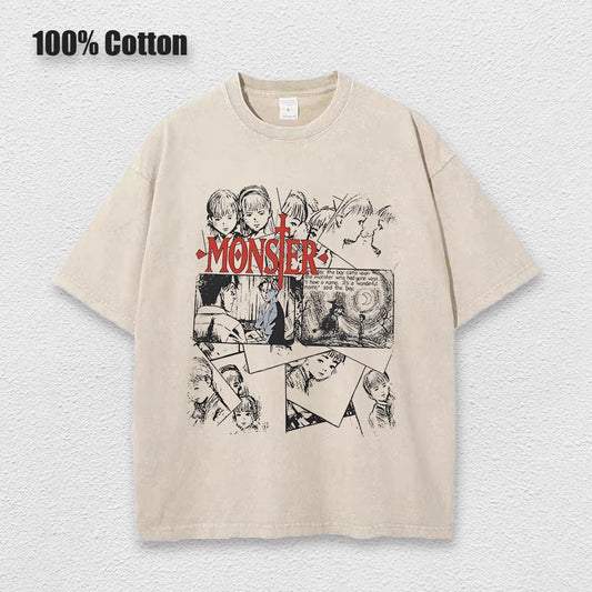 Anime Monster T Shirts Washed Cotton Harajuku Unisex Tees High Quality Retro Tops