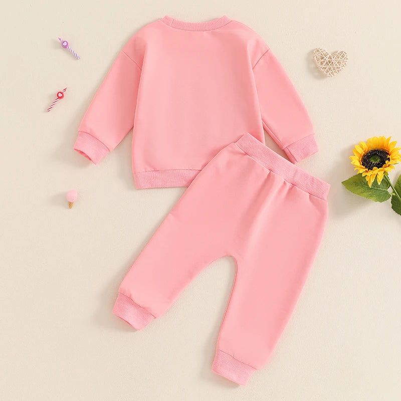 Lioraitiin Baby Girl 2 Pieces Birthday Outfit Long Sleeve Letter Embroidery Pullover and Pants Set Toddler Fall Clothes