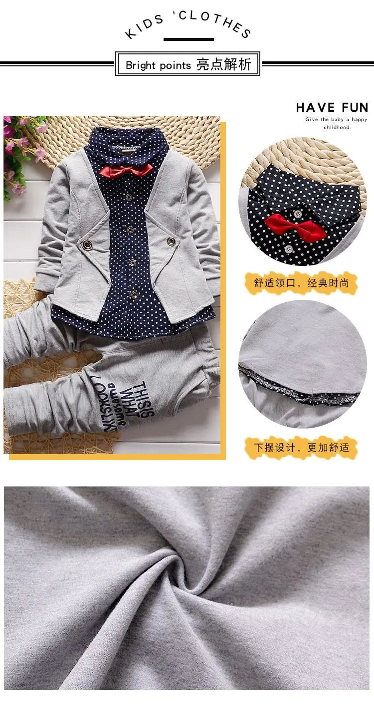 Autumn Toddler Boy Polka Dot V-Neck Bow Tie Shirt Suit