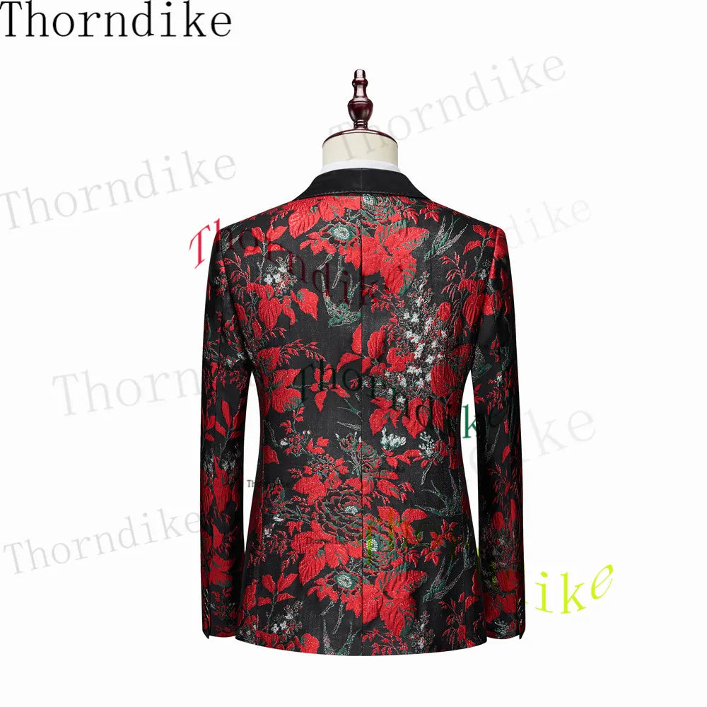 Thorndike 2023 New Design Burgundy Suits for Men 2 Piece Blazer Set Casual Double Breasted Travel Wear Jacket and Pant