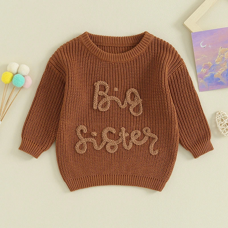 Lioraitiin Kids Girls Sweater with Letter Embroidery Crew Neck Long Sleeve Pullover for Fall Ages 18 Months to 5 Years