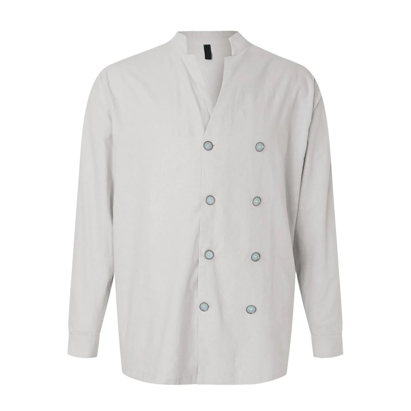 Men's Double Breasted Stand Up Solid Color Long Sleeve Shirt with Pocket Regular Fit Button Down Work Shirt